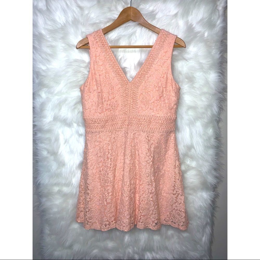 Francesca’s Collections Lace Overlay Peach Sleeveless Dress
